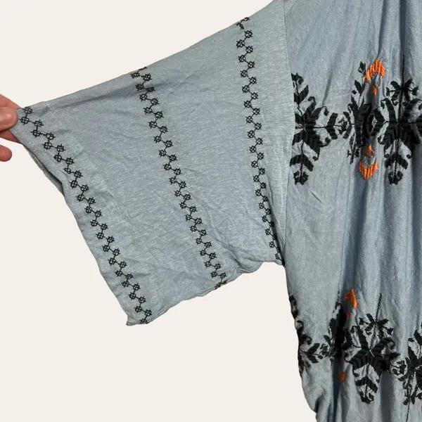 Free People Blue New World Embroidered Bohemian Cold Shoulder Peasant Top Size M - Image 6