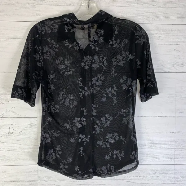 90's, Y2K Charlotte Russe black button front chiffon glitter top size L juniors - Image 2