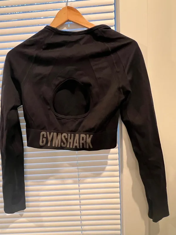 Gymshark Ultra Seamless Long Sleeve Crop Top Black L Large Cutout Back GLCT4249 - Image 6