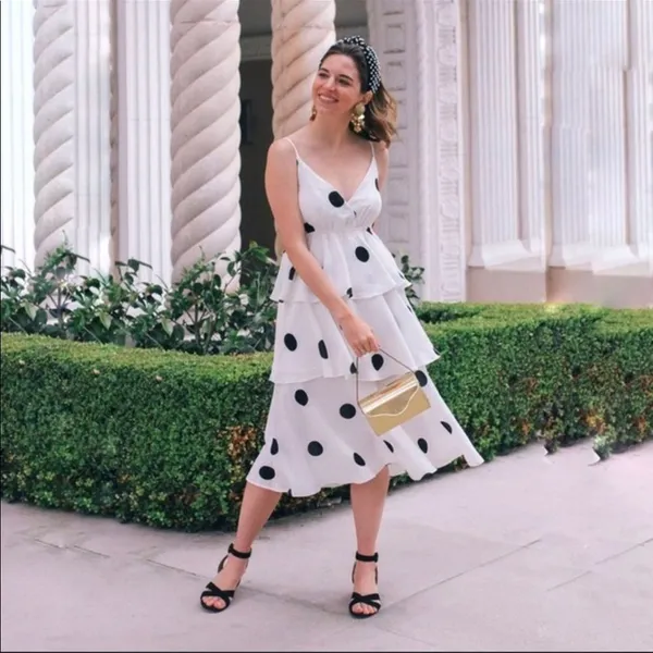 O.P.T Polka dot midi Dress layered ruffles Black Size XS - Image 3