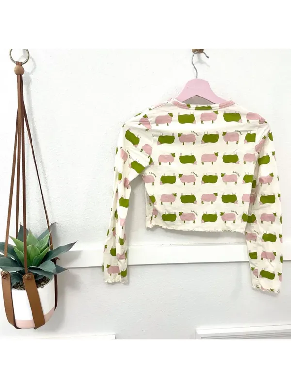 Lisa Says Gah Counting Sheep Pajama Lettuce Trim Long Sleeve Top S Euphoria - Image 5