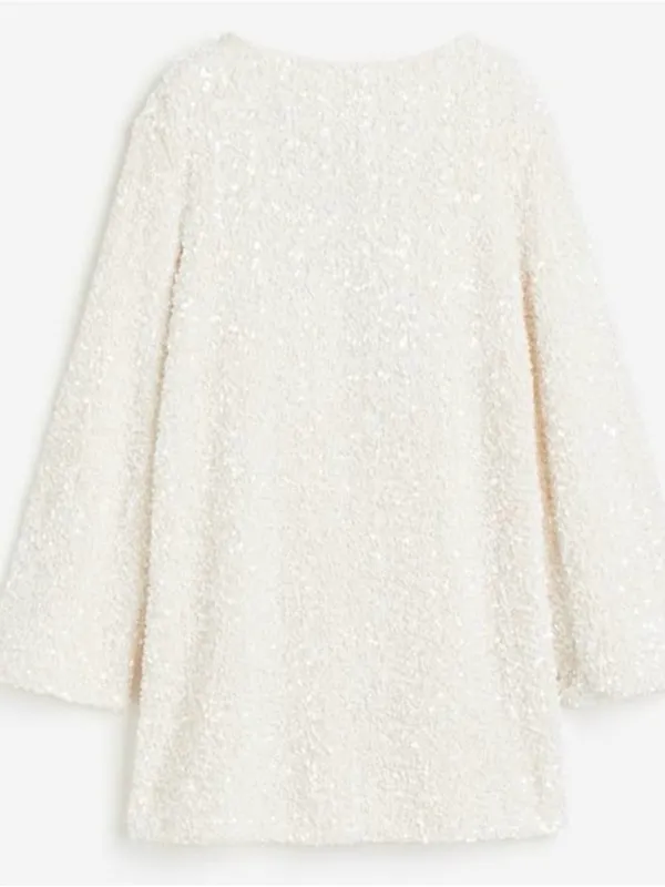 H&M White Sequin Back Black Bow Viral Mini Whimsical Dress Sz XS Holidays New Years - Image 6