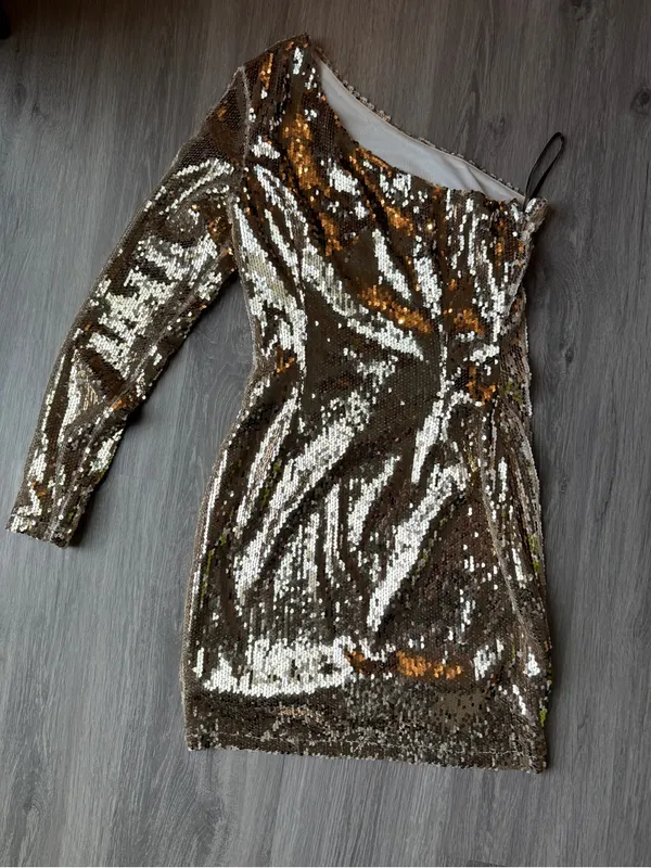 Missguided One Shoulder Gold Sequined Mini Dress Size 2 - Image 5