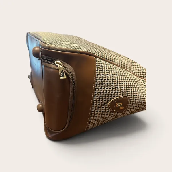 Vintage London Fog Brown Houndstooth Travel Tote with Leather Trim - Image 5