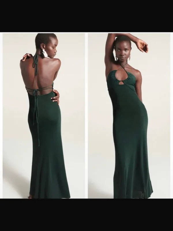 Zara Emerald Green Backless Halter Maxi Dress - Image 2