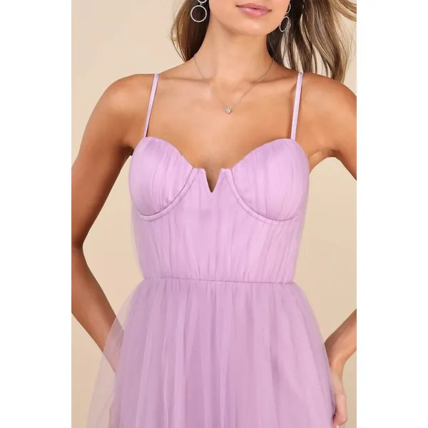 Lulus Unforgettable Poise Lilac Tulle Bustier Tiered Maxi Dress Formal Large NWT - Image 4