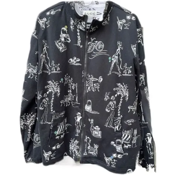 E.L.C.C. Size large vintage tropical themed oversized jacket. Black - Image 3
