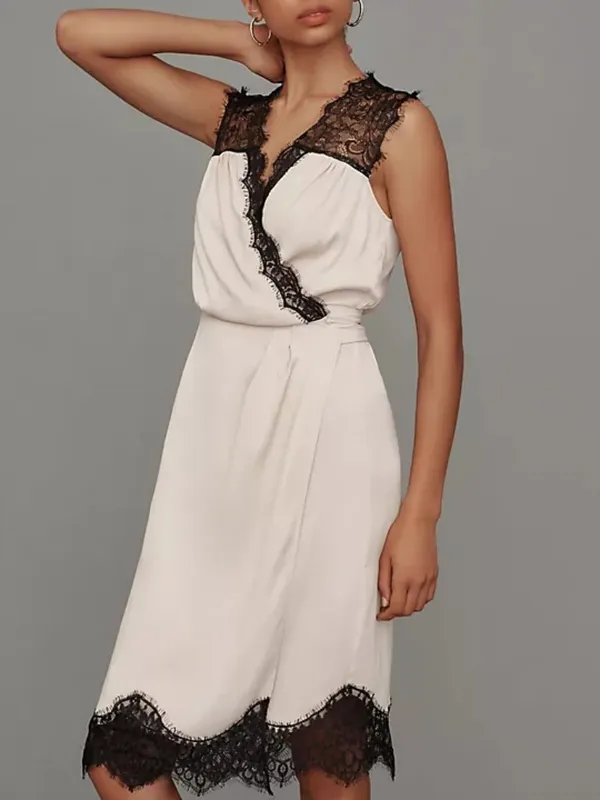 Anthropologie Sleeveless V-Neck Lace Wrap Midi Dress (New Small) - Image 2