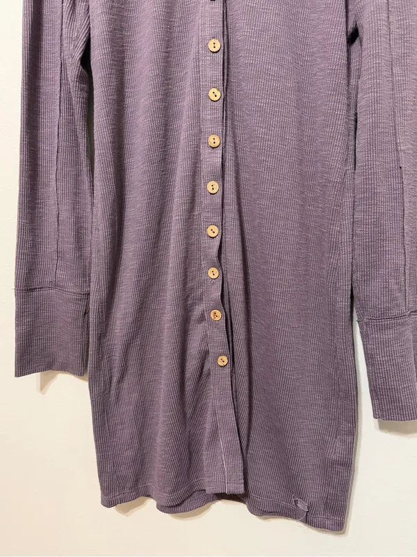 Free People We the Free Button Down Ribbed Dress Size Large Purple Beach Boho - Image 5