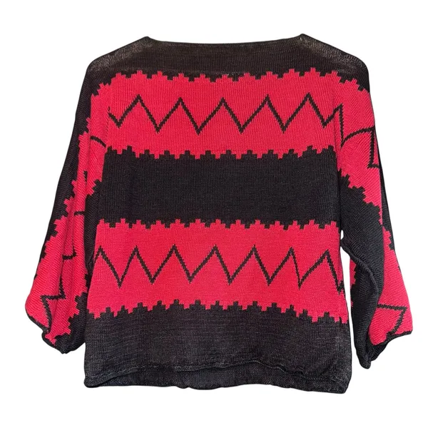 Lauren Ralph Lauren Southwestern Linen‎ Sweater Sz Med Dolman Sleeves Geometric - Image 5