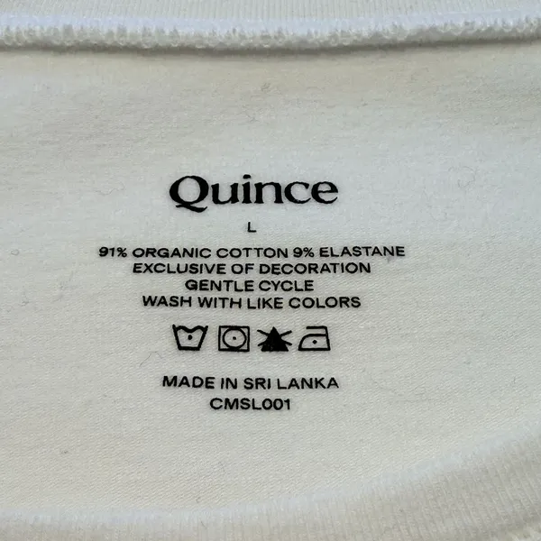 Quince Organic Cotton Long Sleeve White Crop T Shirt Size L Crewneck Minimalist - Image 5