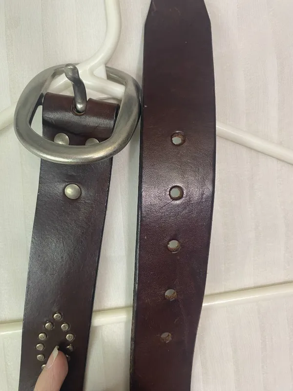 Vintage Brown Genuine Italian Leather Studded Belt Size Medium USA Made Western - Image 4