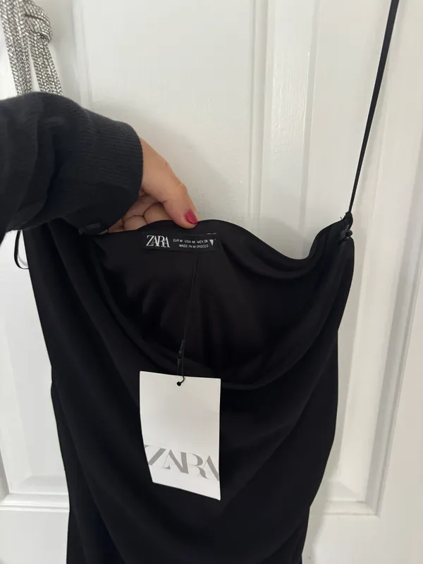 ZARA NWT Black one shoulder dress with silver diamanté buckle - Image 3