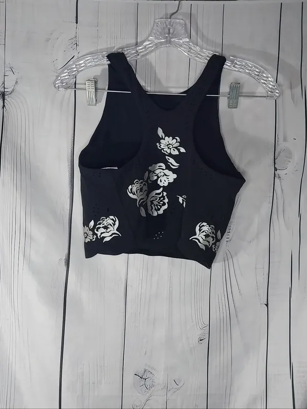 Athleta Black Floral Conscious Eyelet Racerback Cropped Activewear Tank Top - Image 4