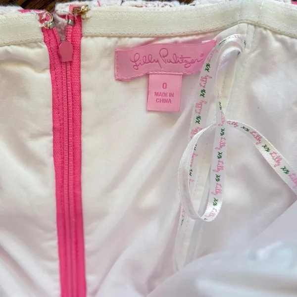 Lilly Pulitzer Textured Pink Cotton & White Lace Strapless Shift Dress Resort - Image 6