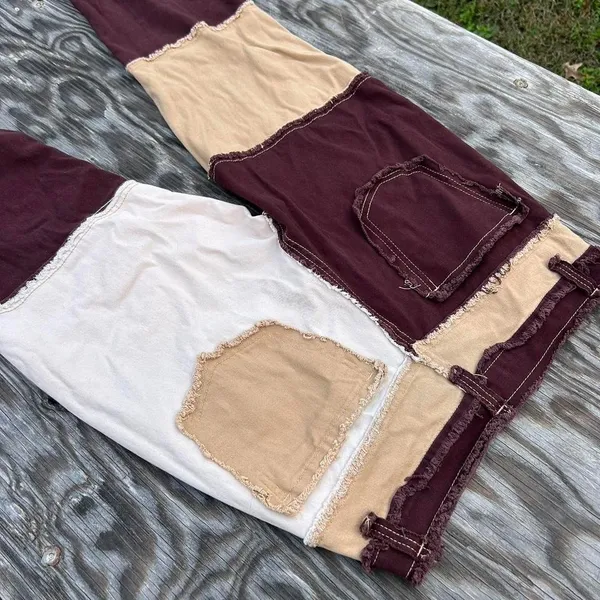 Brown patchwork pants blush mark size‎ small fall winter BoHo aesthetic grunge - Image 6