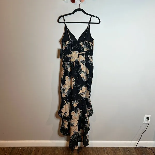 Lulus Darling Daylily Black Floral Print High-Low Maxi Dress - Image 5