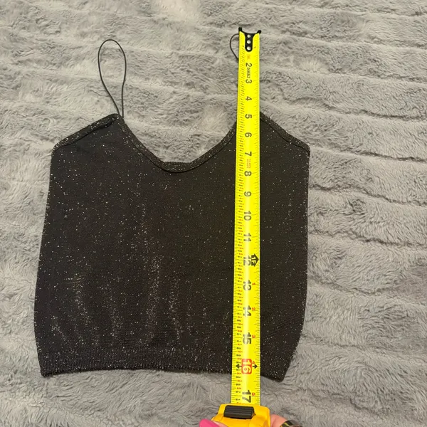 Free People Intimately Metallic Shimmer Cropped Tank Top Black M/L - Image 6