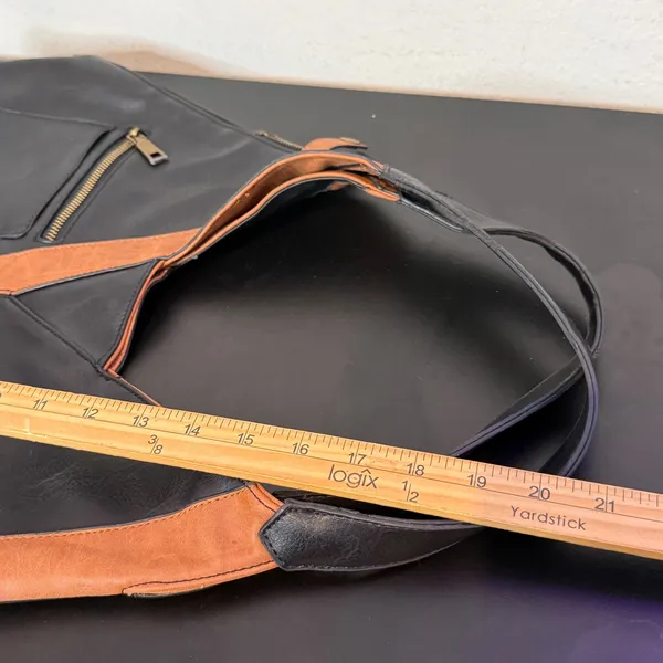 Reversible Vegan Leather Hobo Bag Black Brown Colorblock Slouchy Minimalist BOHO - Image 9