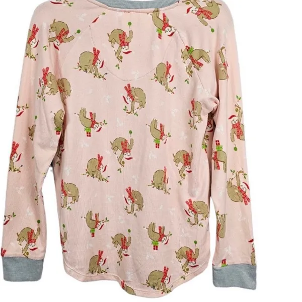 Cuddl Duds Pink Soft Long Sleeve Top with Christmas Holiday Sloth Print - Image 10