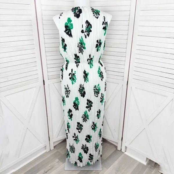 Banana‎ Republic Crinkle Pleat Chiffon Floral Maxi Dress White Green XL - Image 6