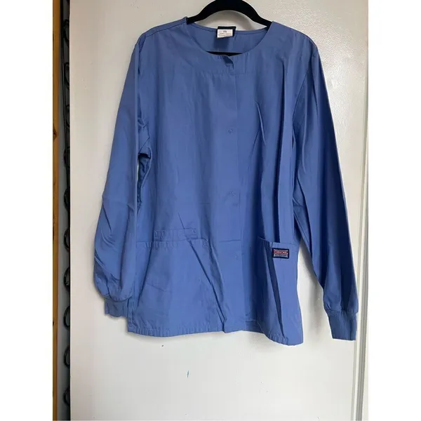 Cherokee Workwear Blue Long Sleeve Snap Button Up Scrub Top Woman’s Size XS - Image 2