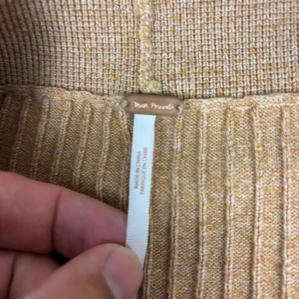 Free People Skirt Womens Medium Brown Ribbed Knit Midi Pencil Elastic Waist Slit - Image 4