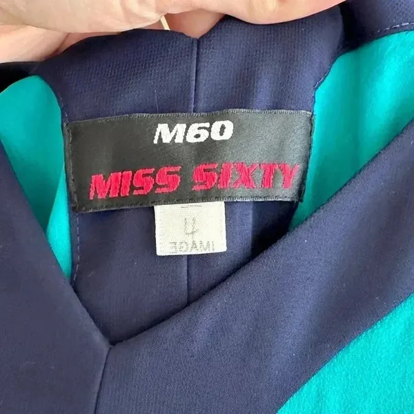 Miss Sixty Teal and Navy Blue Silk Gown Maxi Floral Dress, Size 4 - Image 12