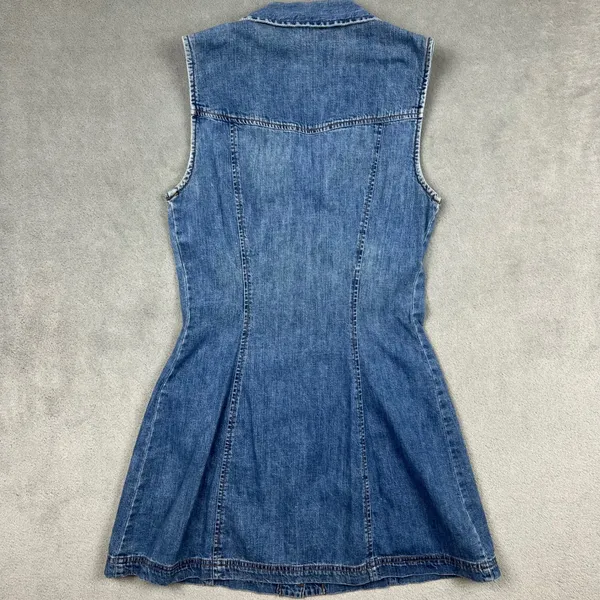 VTG Guess Jeans Junior Sz‎ 3 Mini Dress Blue Denim Sleeveless Button Front 90s - Image 2