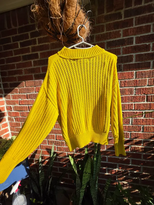 Marc NY Mustard Yellow Open Knit Cotton Sweater Size M - Image 5