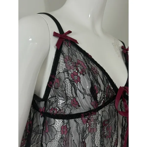 Women’s Whimsigoth Sleep Top Black Lace Babydoll Bows Floral Fairy Size XL - Image 5
