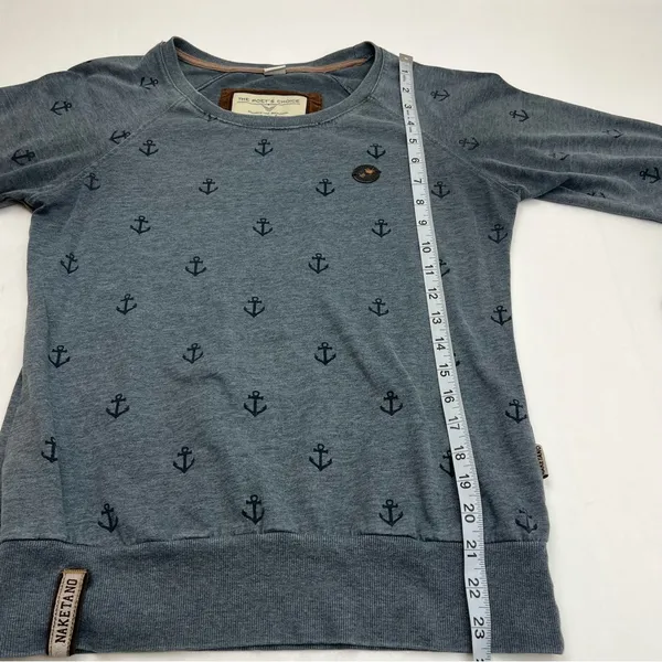 Naketano The Poet’s Choice Womens Crewneck Sweatshirt Medium Blue‎ Anchor *FLAW - Image 9
