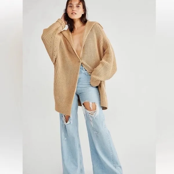 Free People Swim Too Deep Cardigan in the almond tan size XL NWT - Image 2