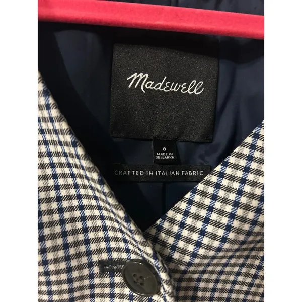 Madewell Italian Fabric Plaid Button Front Vest Navy Black‎ White Size 8 - Image 2