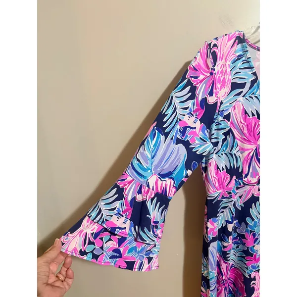 Lilly Pulitzer Raina‎ Dress Garden Getaway Large Excellent Tiered Bell Sleeve - Image 6