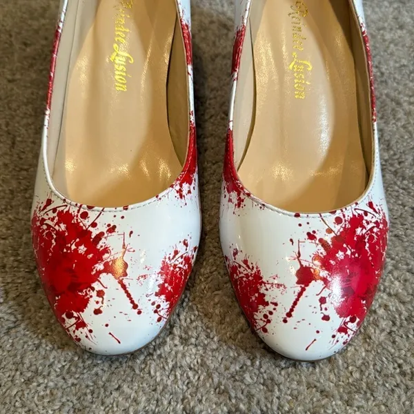 Reindee Lusion White Red Splatter Transparent Block Mid Heel RoundToe Size 5 NEW - Image 11