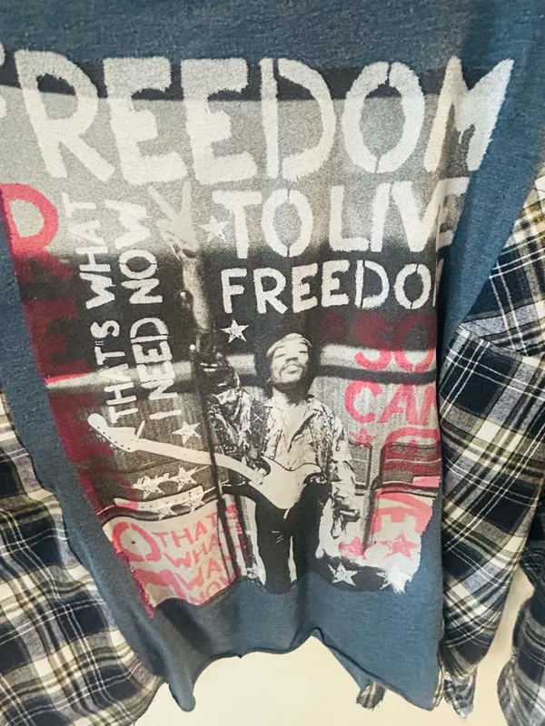 Jimi Hendrix Graphic Tee Flannel Blue - Image 3