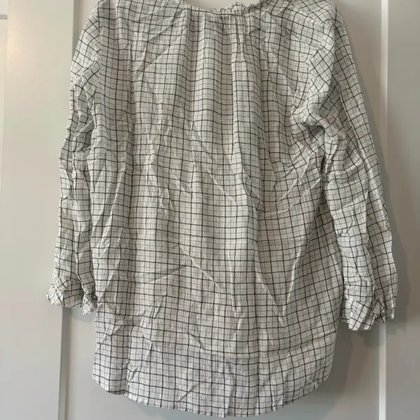 LOFT Plaid Ruffle Split-Neck Blouse - Image 3