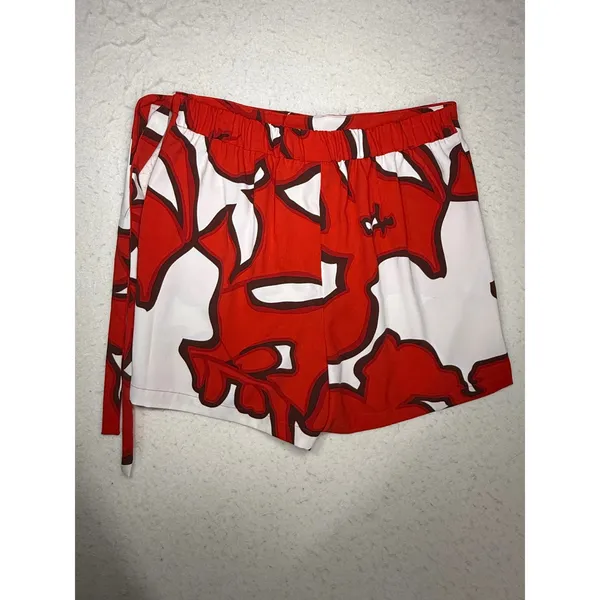 Nine West Womens Red White Abstract Floral Wrap Skort Size Medium Elastic Waist - Image 2