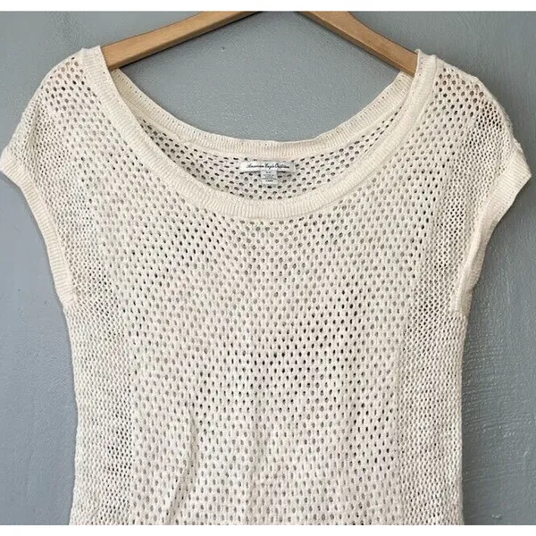 American Eagle Size Small Cream Peplum Sweater Boho Coquette Crochet Romantic - Image 2