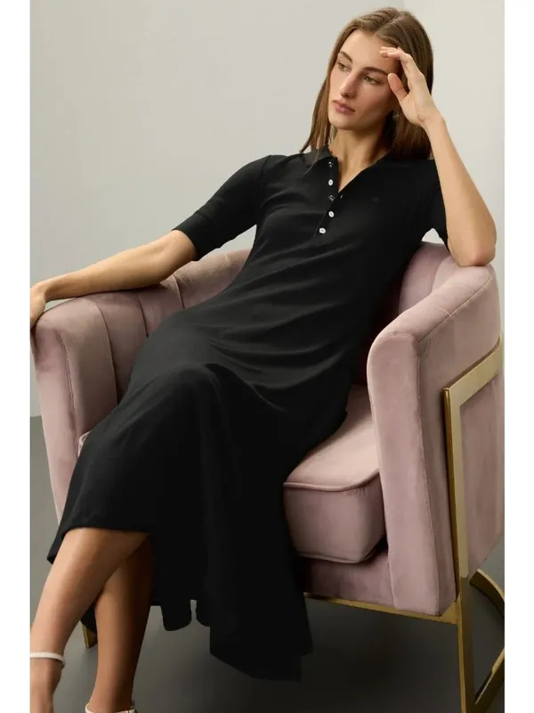 Lauren Ralph Lauren Lillianna Dress in Black Large Womens Midi Knit Ribbed Polo - Image 13