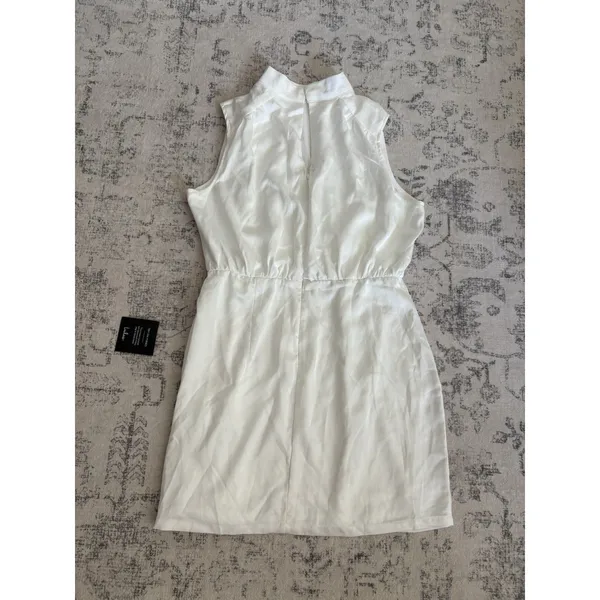 Lulus Classic Elegance White Satin Sleeveless Mock Neck Mini Dress Size large - Image 5