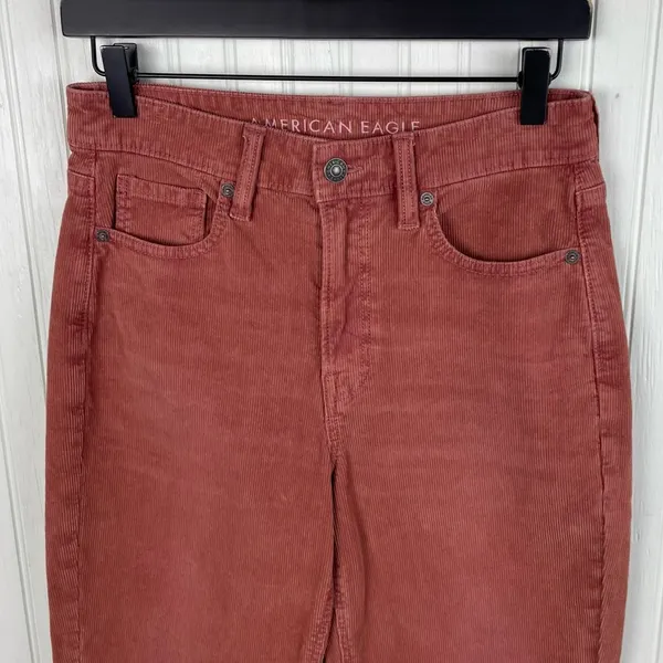 American Eagle Mom Straight Jean Corduroy Pants Stretch Size 4 Salmon Pink Rust - Image 4