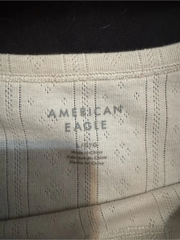 American Eagle Outfitters Cream Short Sleeve Tee with Pink Floral Detail - Image 2