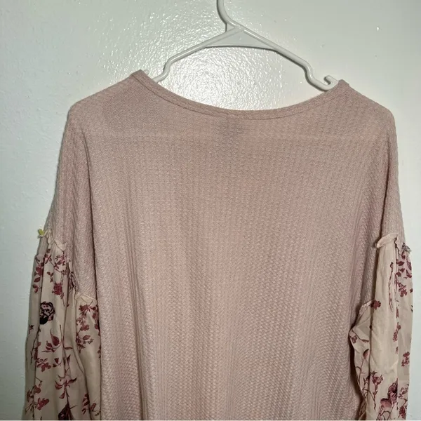 Knox Rose Womens Sz Medium Thermal Top Long Sleeve Light Pink Contrasting Floral - Image 8