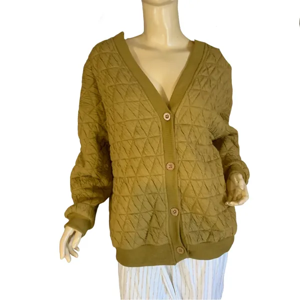 Mecloth Olive Green Quilted Knit V Neck Cardigan (Xl) - Image 2