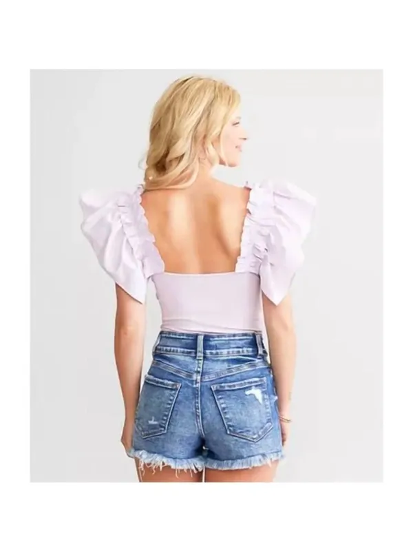 NWT Le Lis Ruffle Tank Ribbed Knit Sleeveless Bodysuit L Lavender Buckle - Image 2
