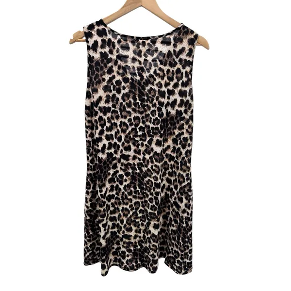 Leopard Print Mini Dress‎ L Animal Print Knit Criss Cross Neckline Casual Boho - Image 5