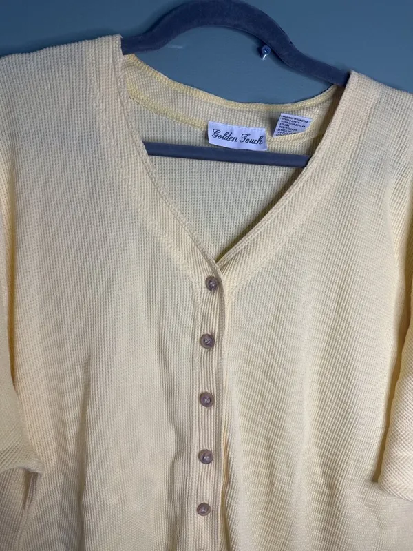 Golden Touch Women's 3X Butter Yellow 100% Cotton Top Textured minimalist y2k - Image 2