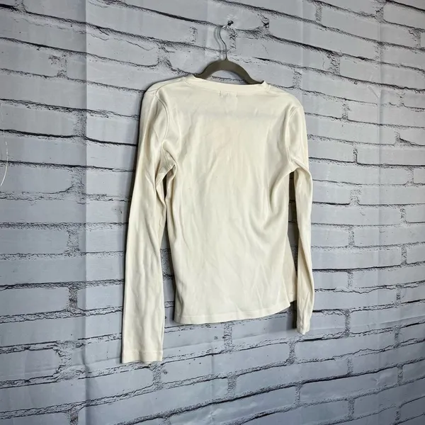 Lauren Jeans Co Ruffle Front ¼-Button Long Sleeve White Top Preppy M Blouse Y2K - Image 11